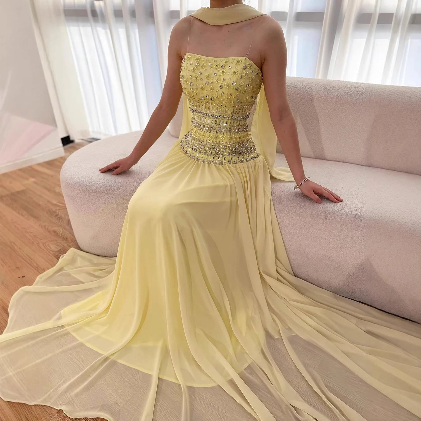 Lilac   Beaded A Line Arabic Evening Dress LA73044