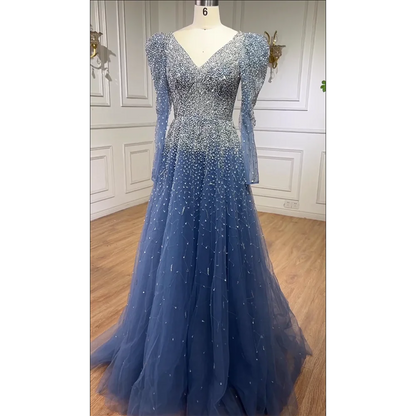 Green Mermaid Elegant With Skirt Sleeves Beaded Evening Dresses Gowns For Party LA71762