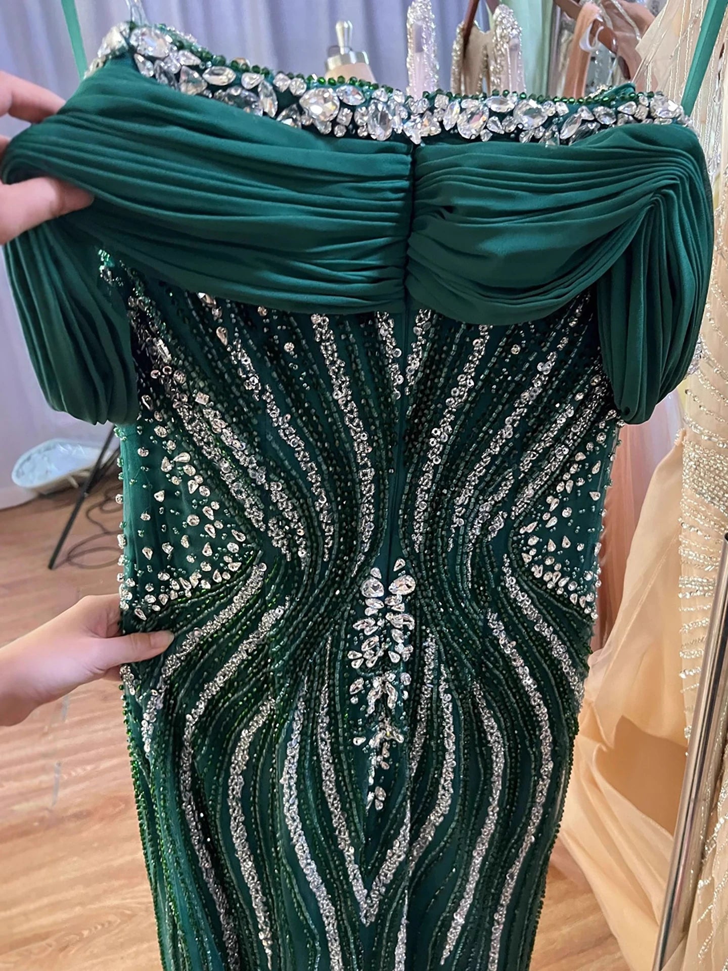 Luxury Gold Crystal Beaded Mermaid Evening Dress LA73142