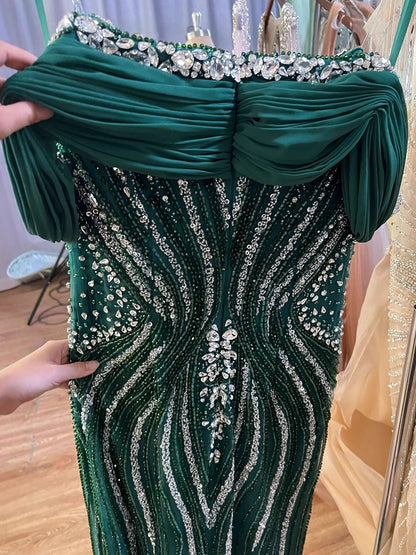 Luxury Gold Crystal Beaded Mermaid Evening Dress LA73142