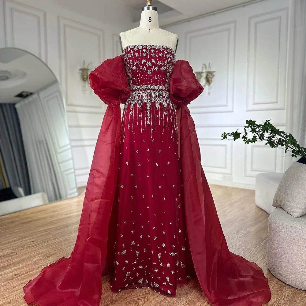 Luxury Beaded Tassel Black Evening Dress with Straps Cape LA72002