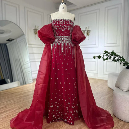 Luxury Beaded Tassel Black Evening Dress with Straps Cape LA72002