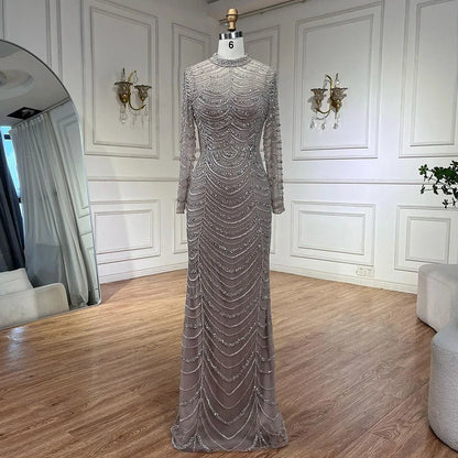 Luxury Caramel Beaded Mermaid Evening Dress with Overskirt LA72362A