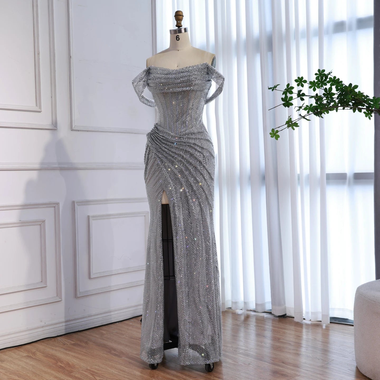 Luxury Silver Diamond Corset Off Shoulder Mermaid Evening Dress LA73410