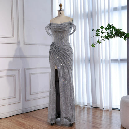 Luxury Silver Diamond Corset Off Shoulder Mermaid Evening Dress LA73410