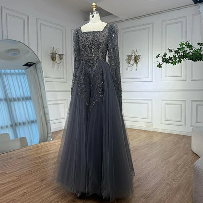 Luxury Gray A Line Beaded Evening Dress for Women LA73088