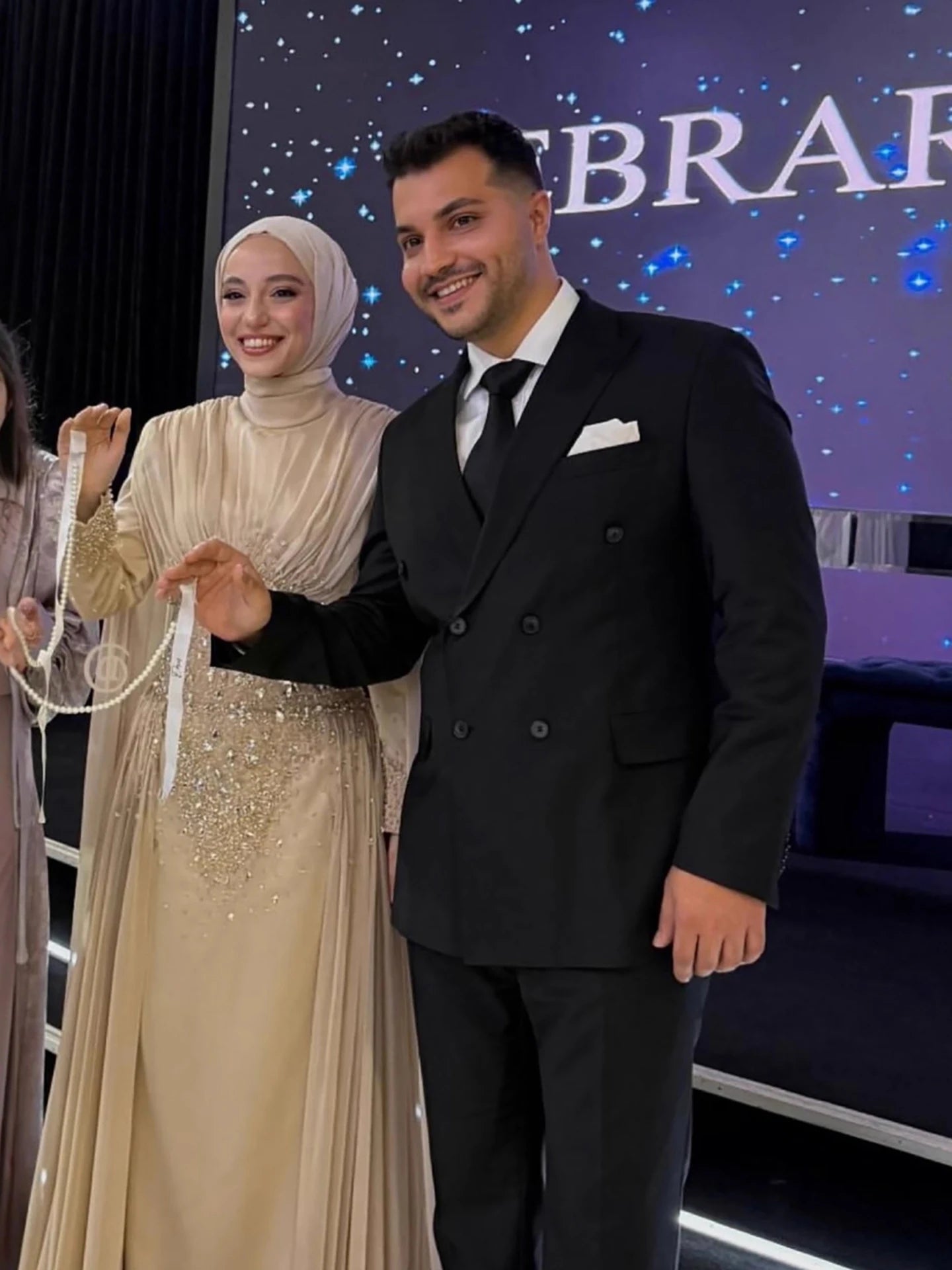 Luxury Caramel Crystal Beaded Mermaid Muslim Evening Dress LA73427