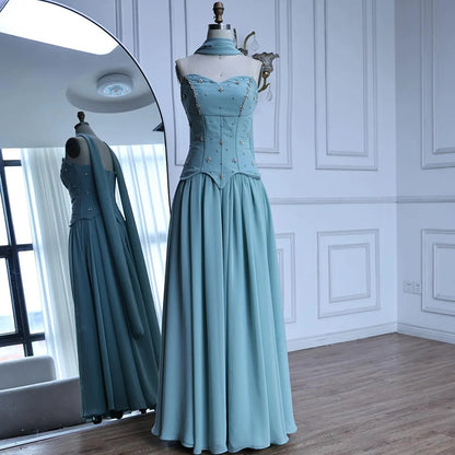 Classy Sage Green Strapless A-Line Chiffon Evening Dress LA73073