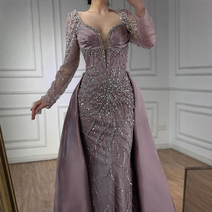 Luxury  Muslin Blue hijab Evening Dress With Long Sleeves LA72963