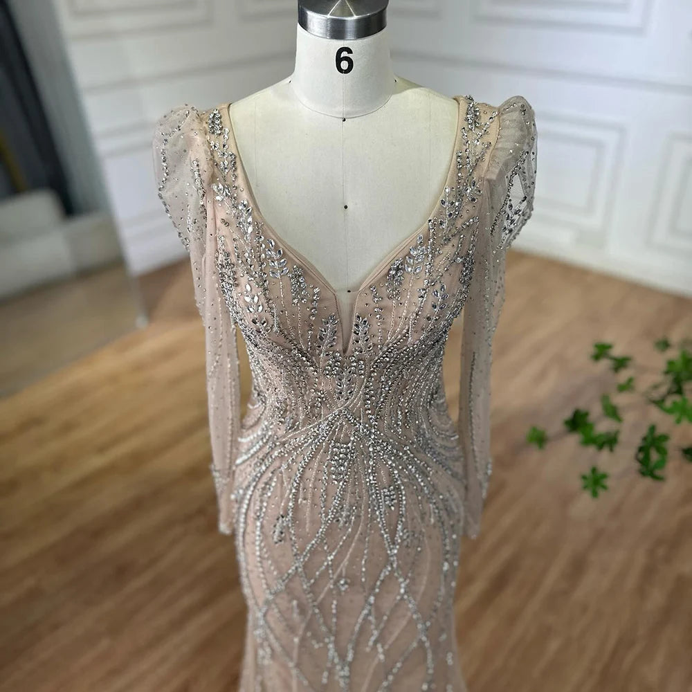 Luxury Nude Beaded Mermaid Evening Gown LA72827 for Formal Occasion