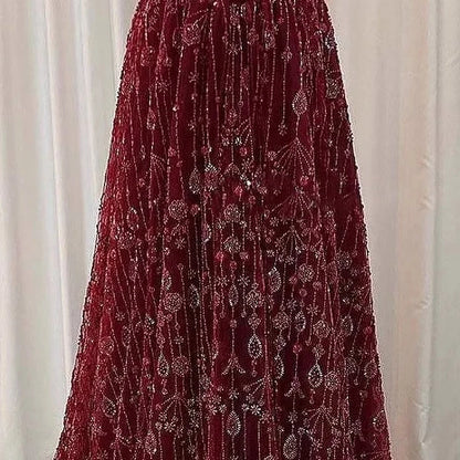 Luxury Sage Green Beaded Evening Dress with Long Sleeves LA72805B