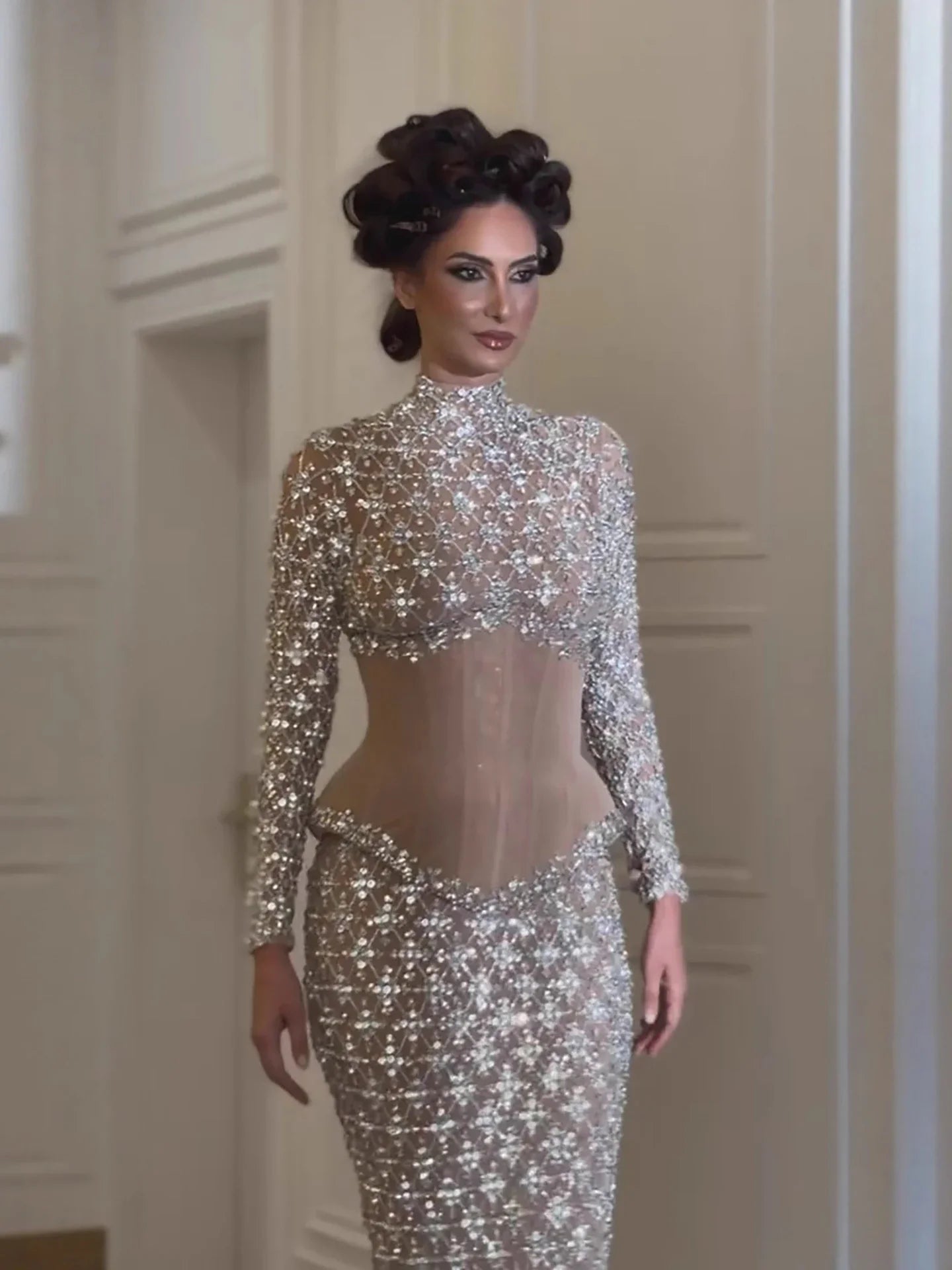 Luxury Nude Beaded Two Pieces Corset Evening Dress LA73335