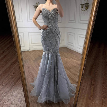 Luxury Pink Beaded Strapless Mermaid Evening Dress LA73124