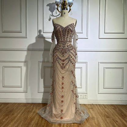 Luxury Blue Beaded Mermaid Evening Dress LA72858