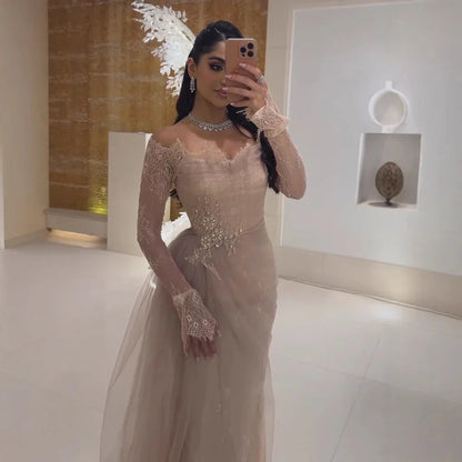 Luxury Light Pink Mermaid Lace Beaded Evening Dress LA72910
