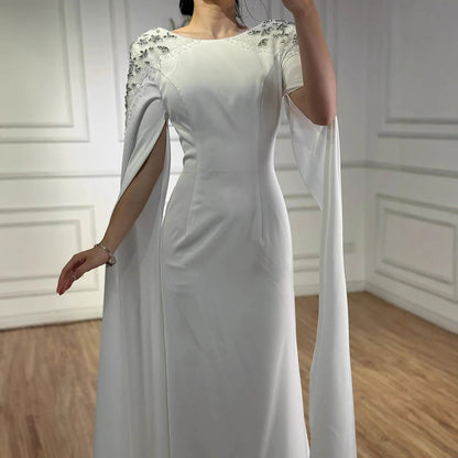 Luxury White Mermaid Evening Dress with Cape LA70934