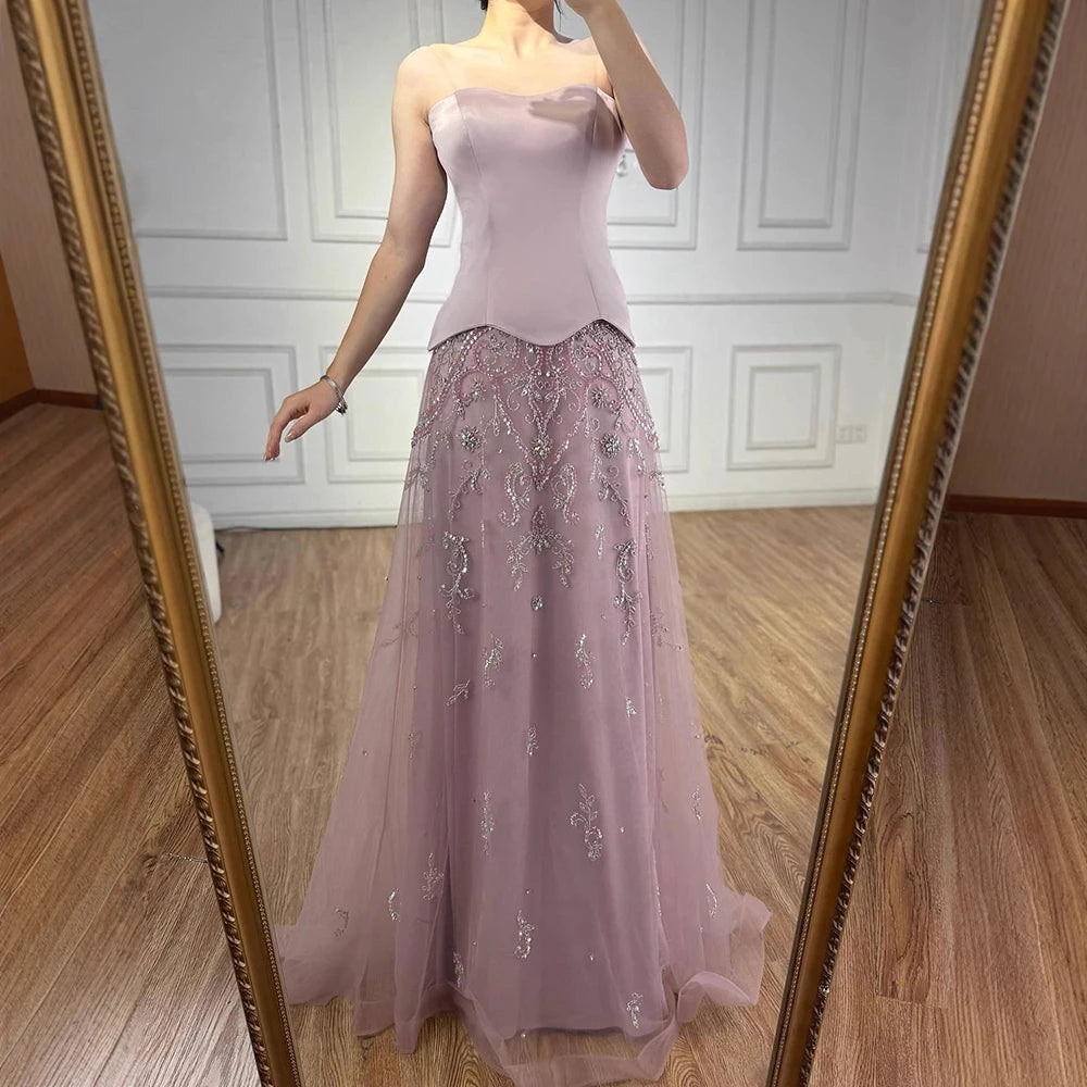 Elegant Sage Green Beaded A-Line Evening Dress Gown LA72809