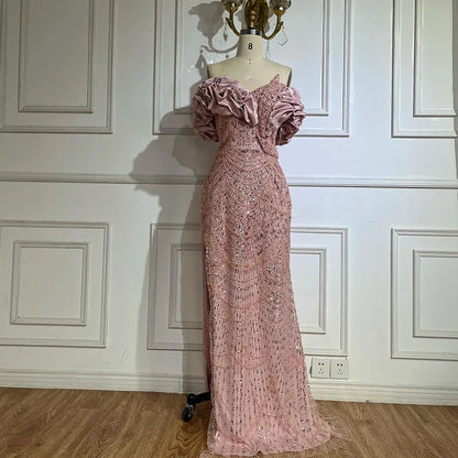 Luxury Dubai Luxury Dubai Off Shoulder Mermaid Sage Green Evening Dresses For Women Arabic Wedding Party Gown  LA72281