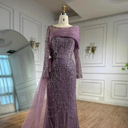 Luxury Pink Beaded Mermaid Evening Dress with Overskirt LA72348A
