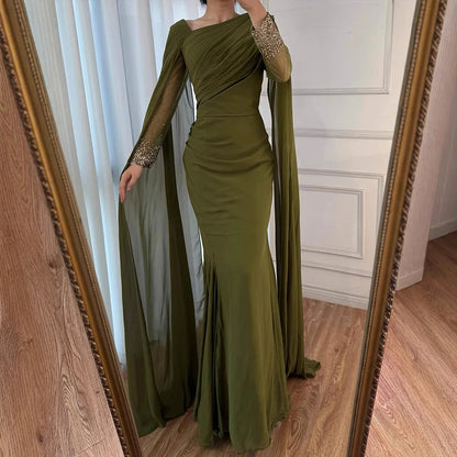 Luxury Olive Green Beaded Stretch Mermaid Evening Dress LA73092