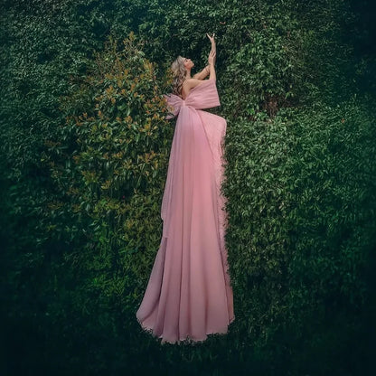 Luxury Designer Pink Mermaid Evening Dress with Big Bow LA73061
