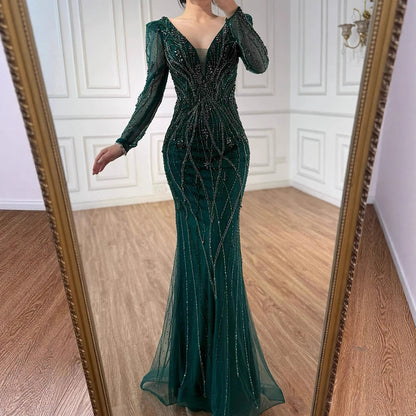 Luxury Nude Beaded Mermaid Evening Gown LA72827 for Formal Occasion