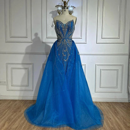 Luxury Turquoise Mermaid Evening Dress with Overskirt LA72880