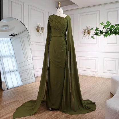 Luxury Olive Green Beaded Stretch Mermaid Evening Dress LA73092