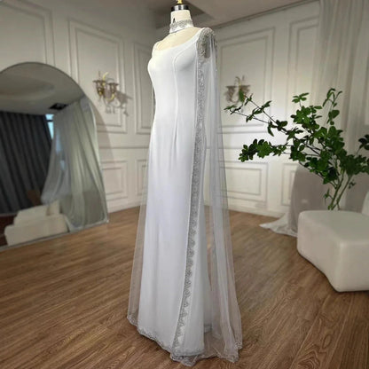 Luxury Blue Mermaid Beaded Evening Dress with Cape Sleeves LA72086