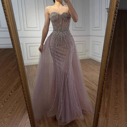 Luxury Nude Strapless Beaded Mermaid Evening Dress LA73133