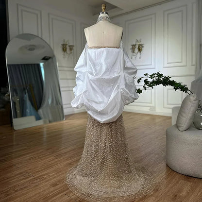 Luxury White Nude Beaded Mermaid Evening Dress LA72802