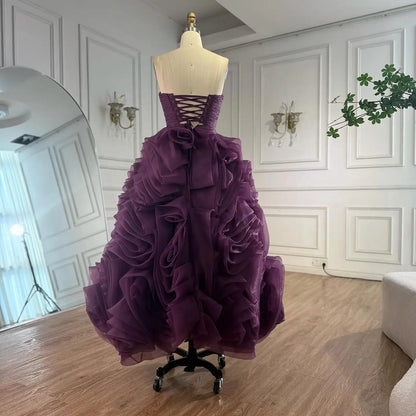 Luxury Purple 3D Rose Flower Strapless Princess Evening Dress LA73176