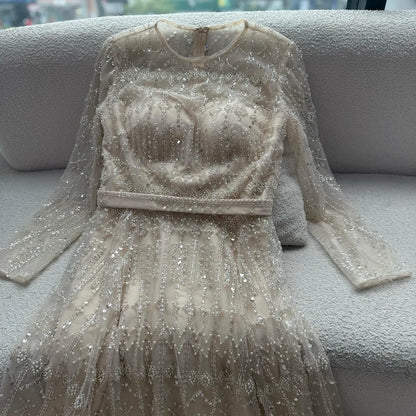 Luxury Nude A-Line Pearls Beaded Evening Dress LA73174