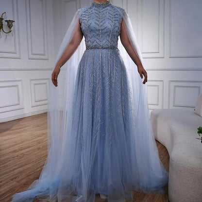 Luxury Elegant Pink Beaded Evening Dress with Cape LA73033