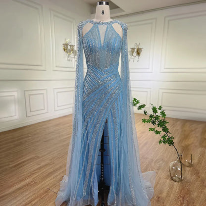 Luxury Crystal Yellow Evening Dress with Cape Sleeves LA72085