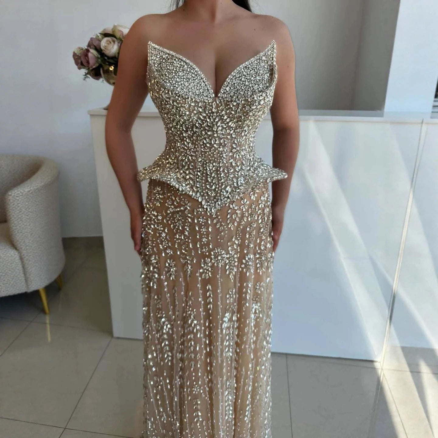 Luxury Kosovo Crystal A-Line Two Piece Evening Dress LA73209