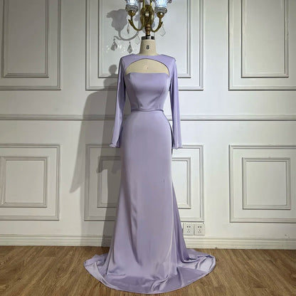 Luxury Dubai Blue Satin Mermaid Evening Dress Lace-Up Back LA72416