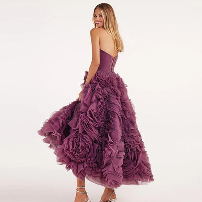 Luxury Purple 3D Rose Flower Strapless Princess Evening Dress LA73176