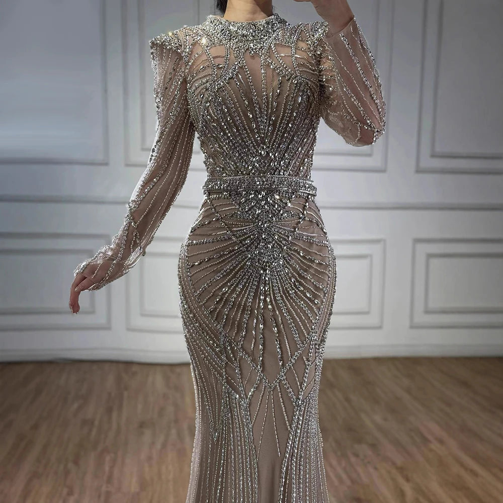 Modest Caramel High Collar Evening Dress for Wedding Guest LA73203