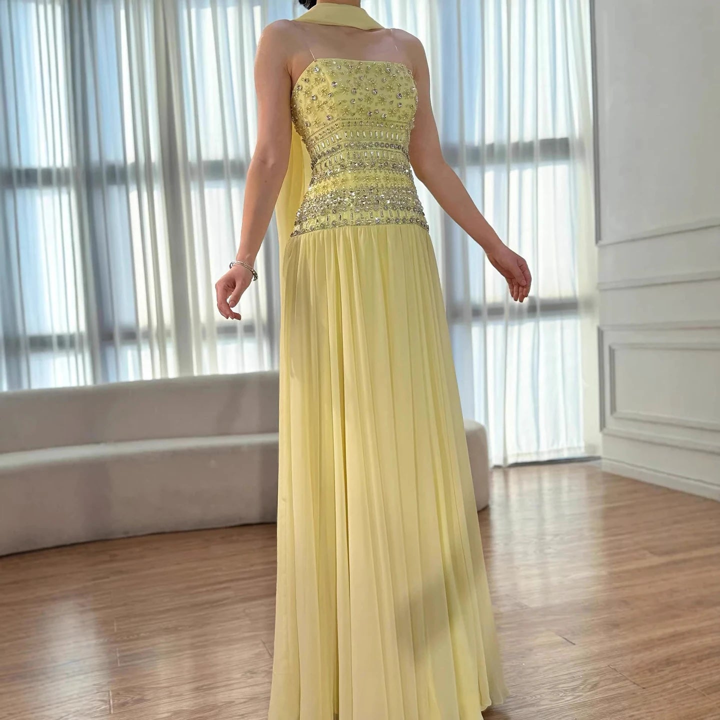 Lilac   Beaded A Line Arabic Evening Dress LA73044