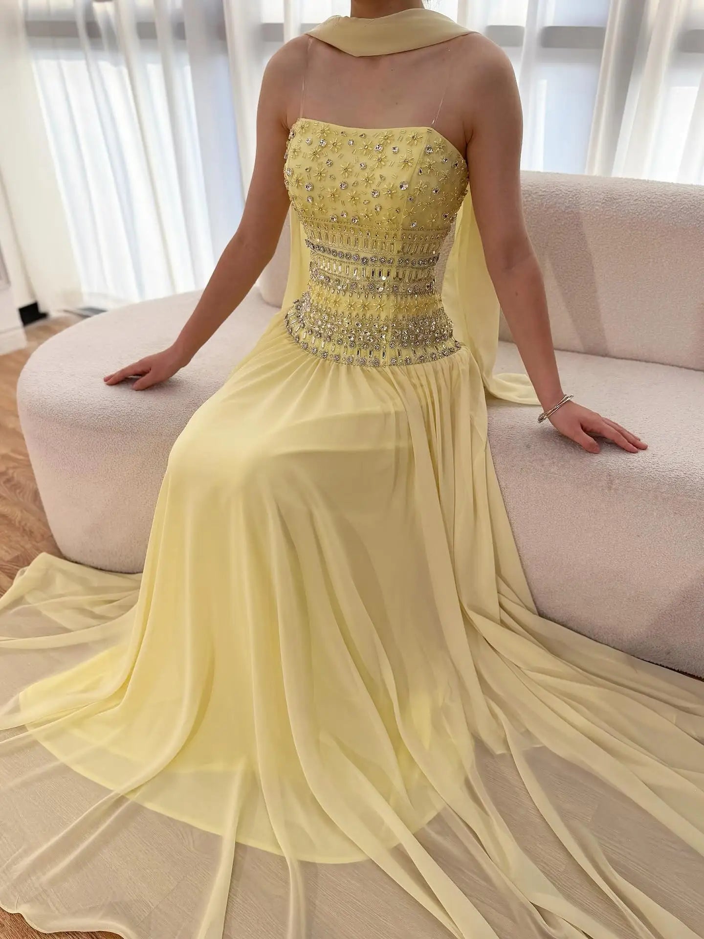 Lilac   Beaded A Line Arabic Evening Dress LA73044