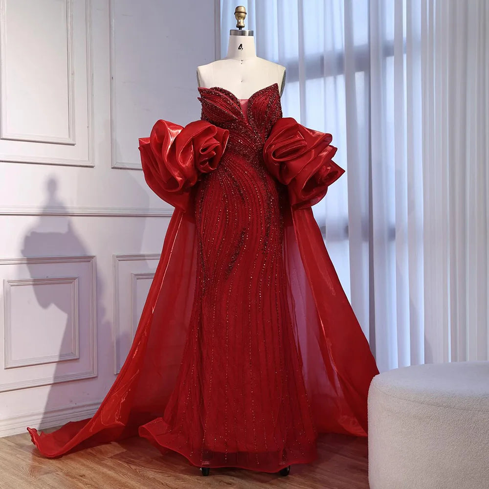 Luxury Red   Mermaid Evening Dress with Cape LA72896