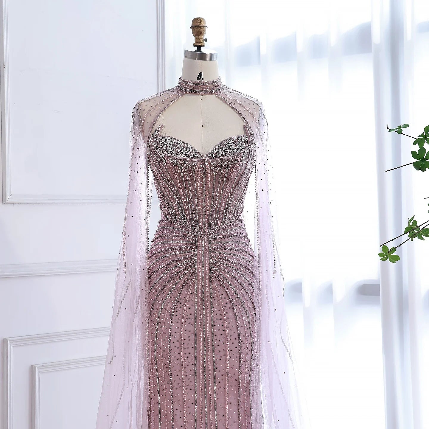 Luxury Dubai Caramel Beaded Evening Dress With Cape LA72811C