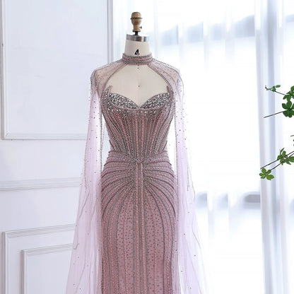 Luxury Dubai Caramel Beaded Evening Dress With Cape LA72811C