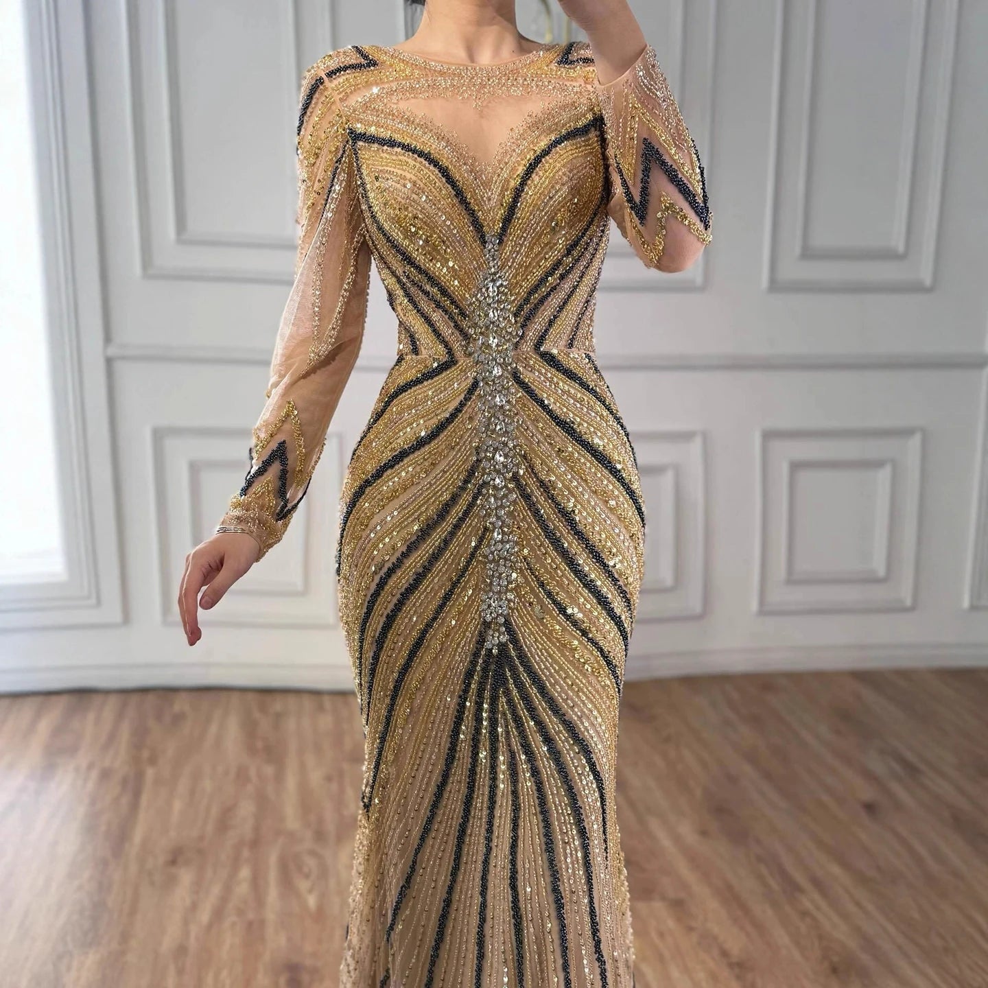 Luxury Pink Modest Dubai Mermaid  Evening  Dress  Long Sleeevs 2026 LA73213