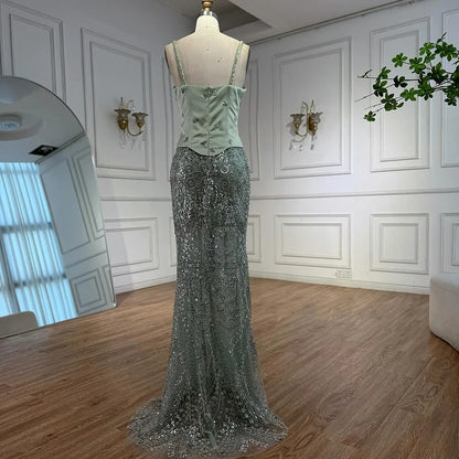 Luxury Sage Green Beaded 1 Pieces Evening Dress LA72977
