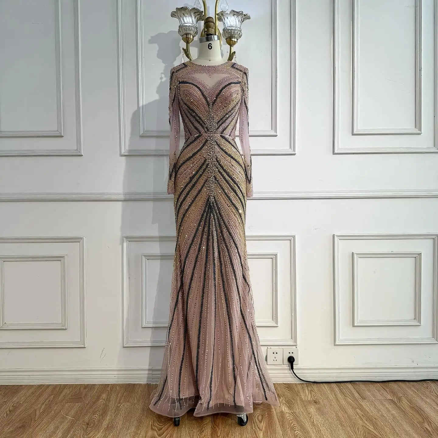 Luxury Pink Modest Dubai Mermaid  Evening  Dress  Long Sleeevs 2026 LA73213