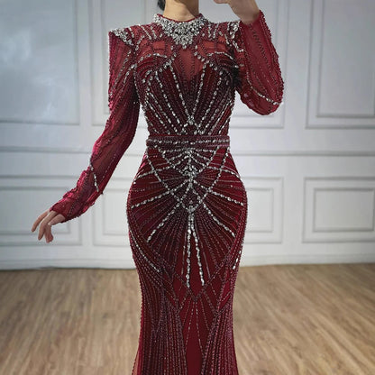 Modest Caramel High Collar Evening Dress for Wedding Guest LA73203