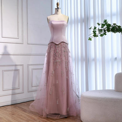 Elegant Sage Green Beaded A-Line Evening Dress Gown LA72809