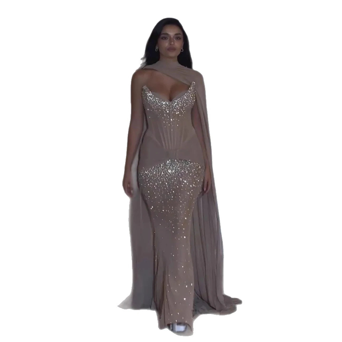 Luxury Arabic Nude Beaded Corset Evening Dress LA73343